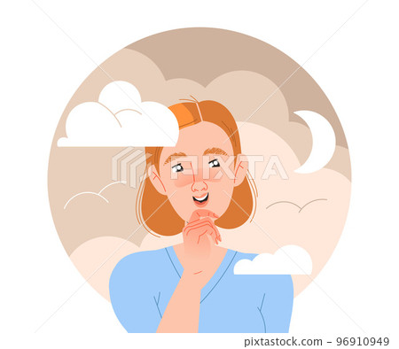 Happy Woman Character with Her Head in Clouds Having Fancy Imagination Vector Illustration Happy Woman Character with Her Head in Clouds Having Fancy Imagination Vector Illustration 96910949