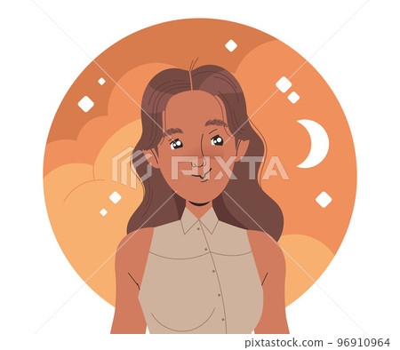 Happy Woman Character with Her Head in Clouds Having Fancy Imagination Vector Illustration Happy Woman Character with Her Head in Clouds Having Fancy Imagination Vector Illustration 96910964