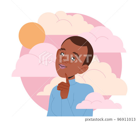 Happy Woman Character with Her Head in Clouds Having Fancy Imagination Vector Illustration 96911013