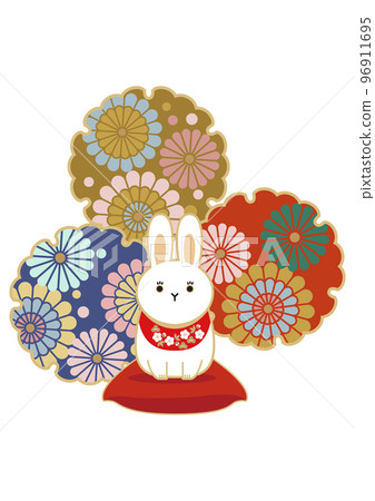 新年素材-日式兔子圖標。十二生肖插圖。 新年素材-日式兔子圖標。十二生肖插圖。 96911695