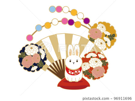 新年素材-日式兔子圖標。十二生肖插圖。 新年素材-日式兔子圖標。十二生肖插圖。 96911696