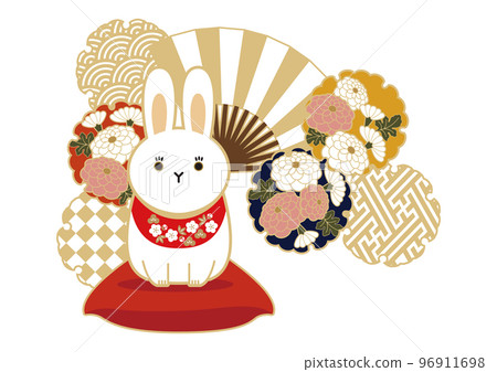 新年素材-日式兔子圖標。十二生肖插圖。 新年素材-日式兔子圖標。十二生肖插圖。 96911698