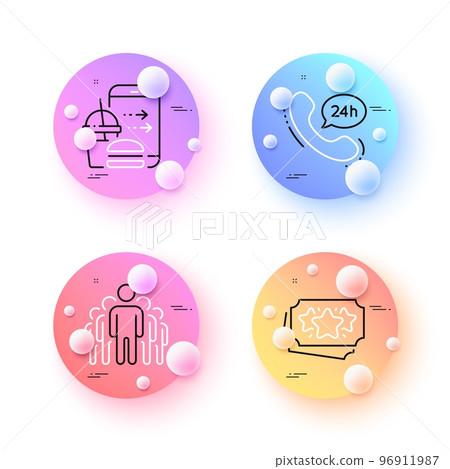 Loyalty points, 24h service and Group minimal line icons. 3d spheres or balls buttons. Food order icons. For web, application, printing. Bonus coupon, Call support, Managers. Food delivery. Vector Loyalty points, 24h service and Group minimal line icons. 3d spheres or balls buttons. Food order icons. For web, application, printing. Bonus coupon, Call support, Managers. Food delivery. Vector 96911987
