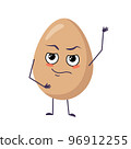 Cute egg characters with emotions face, arms and legs. Happy Easter decoration. The funny or sad food hero. Vector flat illustration 96912255