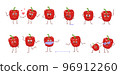 Set of cute bell peppers characters with different emotions isolated on white background. The funny or sad heroes, red vegetables have play, fall in love, keep their distance. Vector flat illustration 96912260