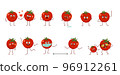 Set of cute tomatoes characters with different emotions isolated on white background. The funny or sad heroes, red vegetables have play, fall in love, keep their distance. Vector flat illustration 96912261