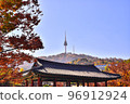 Autumn scenery of Namsangol Hanok Village with Namsan Tower 96912924