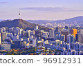 Bird's-eye view of Seoul with Namsan Tower visible 96912931