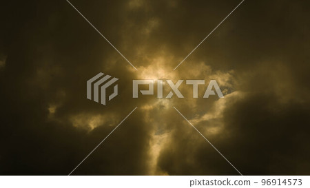 Time lapse of golden clouds moving through the sky at sunset. golden sunset sky nature background. 96914573