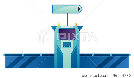 Airport conveyor belt and police scanner without passenger luggage bags. Terminal checkpoint vector concept. Vector illustration of baggage checks in flat design 96914770