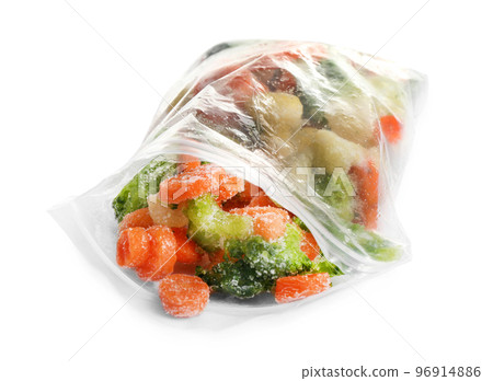 Frozen vegetables in plastic bag isolated on white Frozen vegetables in plastic bag isolated on white 96914886