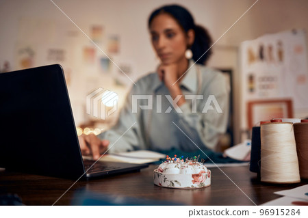 Business woman, laptop and thinking in fashion design, interior or tailor working on digital marketing at home. Female designer in fashion, sewing or idea contemplating for online small business Business woman, laptop and thinking in fashion design, interior or tailor working on digital marketing at home. Female designer in fashion, sewing or idea contemplating for online small business 96915284