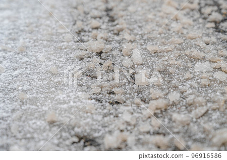 Snow day The snow begins to melt and harden on the road surface Snow day The snow begins to melt and harden on the road surface 96916586
