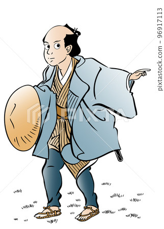 A traveler in the Edo period, black and white 96917113