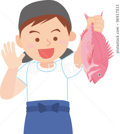 工人_魚店_漁民_有魚的男人_上半身 96917815