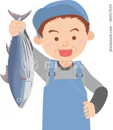 Worker _ fish shop _ fishermen _ senior man with fish _ upper body 96917934