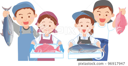 Worker _ fish shop _ fishermen _ set 4 people _ upper body Worker _ fish shop _ fishermen _ set 4 people _ upper body 96917947