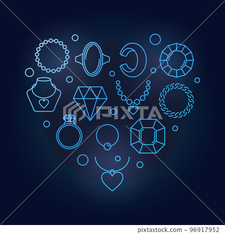 Blue vector creative heart shape made of jewelry linear icons Blue vector creative heart shape made of jewelry linear icons 96917952