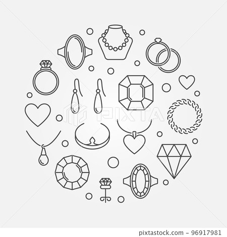 Jewelry round outline illustration. Vector jewellery poster Jewelry round outline illustration. Vector jewellery poster 96917981