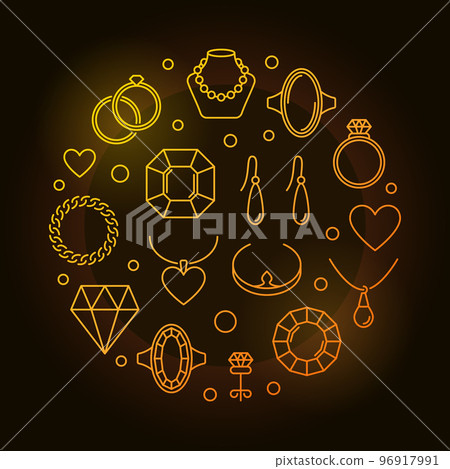 Jewelry round golden line illustration. Vector jewellery symbol Jewelry round golden line illustration. Vector jewellery symbol 96917991