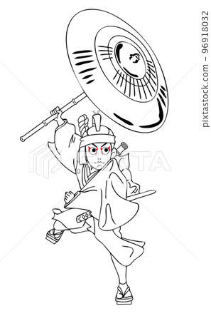 Kabuki, Sukeroku, Hanamichi, Umbrella, Mie, Line drawing Kabuki, Sukeroku, Hanamichi, Umbrella, Mie, Line drawing 96918032