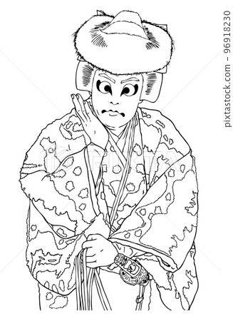 Kabuki, Matsuomaru, Sugawara Denju Tenarai Kagami, Line drawing Kabuki, Matsuomaru, Sugawara Denju Tenarai Kagami, Line drawing 96918230