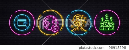 Global business, Bitcoin project and Wallet minimal line icons. Neon laser 3d lights. Salary employees icons. For web, application, printing. Vector Global business, Bitcoin project and Wallet minimal line icons. Neon laser 3d lights. Salary employees icons. For web, application, printing. Vector 96918296