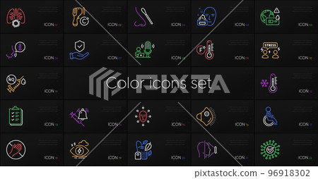 Set of Electronic thermometer, Nasal test and Face cream line icons. Include Coronavirus, Checklist, Difficult stress icons. Insurance hand, Dont touch, Vaccine announcement web elements. Vector 96918302