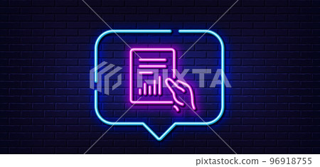 Neon light speech bubble. Hold Report document line icon. Analysis Chart or Sales growth sign. Statistics data symbol. Neon light background. Document glow line. Brick wall banner. Vector 96918755