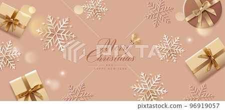 Snowflakes and gold Christmas present vector material 96919057