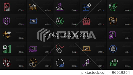 Set of 360 degrees, Inspect and Employees group line icons. Include Documents, Employees teamwork, Currency exchange icons. Web lectures, Computer mouse, Electronic thermometer web elements. Vector 96919264