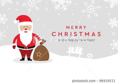 christmas greeting card with cute santa claus on snowy background christmas greeting card with cute santa claus on snowy background 96919511