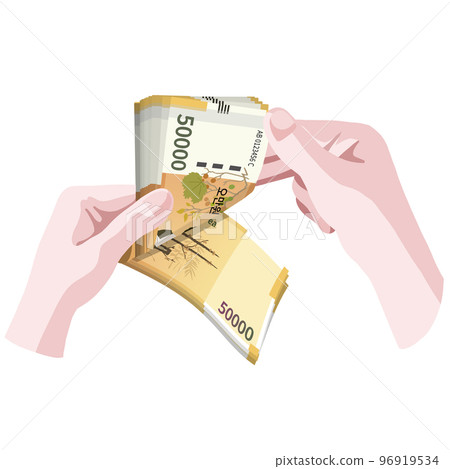 Hand counting 50,000 won bills 96919534