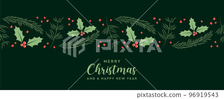 christmas greeting card banner with fir branches and holly berry border christmas greeting card banner with fir branches and holly berry border 96919543
