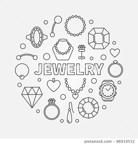 Jewelry vector minimal round illustration in outline style 96919552