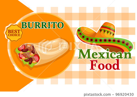 Mexican food banner, Burrito. Latin American cuisine. Poster, vector 96920430