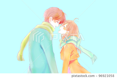 A happy man and woman in winter facing each other A happy man and woman in winter facing each other 96921058