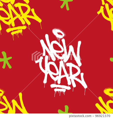 Seamless pattern of sprayed new year tag graffiti with overspray. Vector illustration template Seamless pattern of sprayed new year tag graffiti with overspray. Vector illustration template 96921370