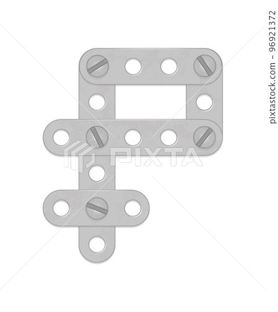 Alphabet from the details of the iron constructor. Ruble sign. Vector illustration isolated on white background Alphabet from the details of the iron constructor. Ruble sign. Vector illustration isolated on white background 96921372