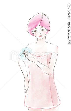 Illustration of a woman washing her body Illustration of a woman washing her body 96921428