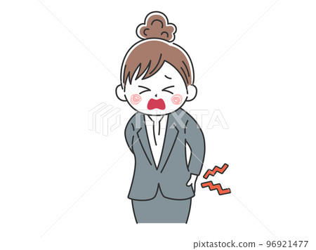 一個背痛的女商人的插圖,她的頭髮被綁起來 一個背痛的女商人的插圖,她的頭髮被綁起來 96921477