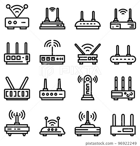 Modem icons set. Outline set of modem vector icons for web design isolated on white background 96922249