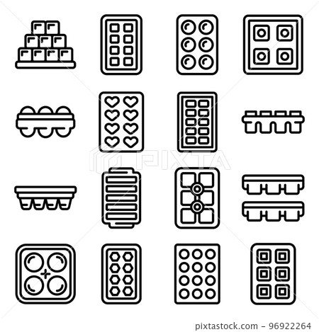 Ice cube trays icons set. Outline set of ice cube trays vector icons for web design isolated on white background Ice cube trays icons set. Outline set of ice cube trays vector icons for web design isolated on white background 96922264