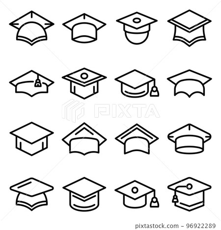 Graduation hat icons set. Outline set of graduation hat vector icons for web design isolated on white background 96922289