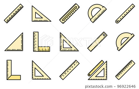 Ruler icons set. Outline set of ruler vector icons thin line color flat on white 96922646