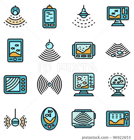 Echo sounder icons set. Outline set of echo sounder vector icons thin line color flat on white 96922653