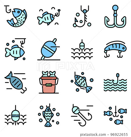 Fish bait icons set. Outline set of fish bait vector icons thin line color flat on white Fish bait icons set. Outline set of fish bait vector icons thin line color flat on white 96922655