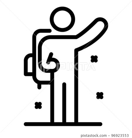 Backpack hitchhiking icon. Outline backpack hitchhiking vector icon for web design isolated on white background 96923553