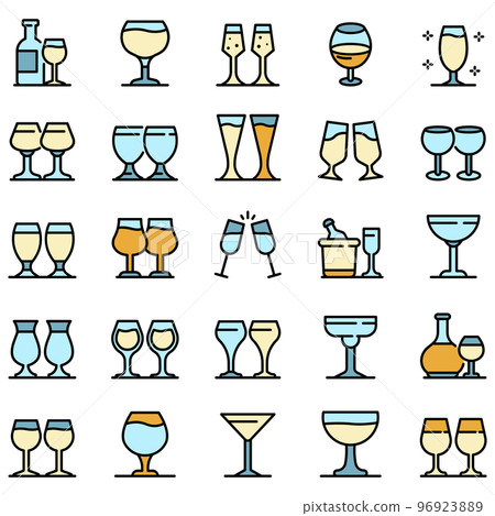 Wineglass icons set. Outline set of wineglass vector icons thin line color flat on white Wineglass icons set. Outline set of wineglass vector icons thin line color flat on white 96923889