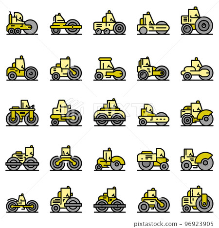 Road roller icons set. Outline set of road roller vector icons thin line color flat on white 96923905
